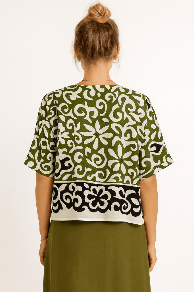 Green and Black Printed Poncho - Style Top - MISRED