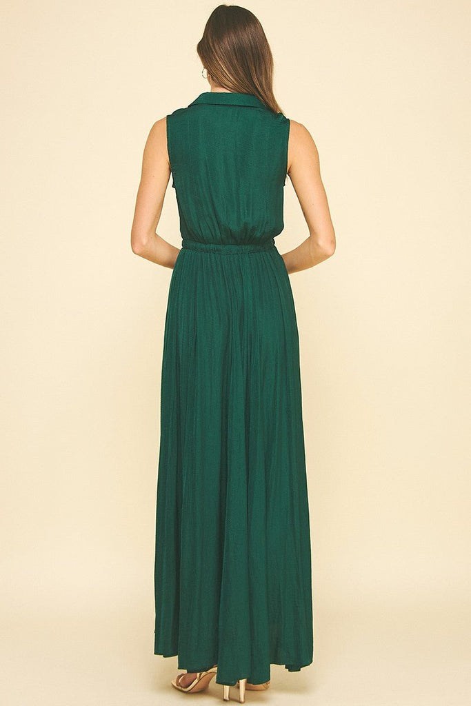 Green Collared Sleeveless Maxi Dress - MISRED
