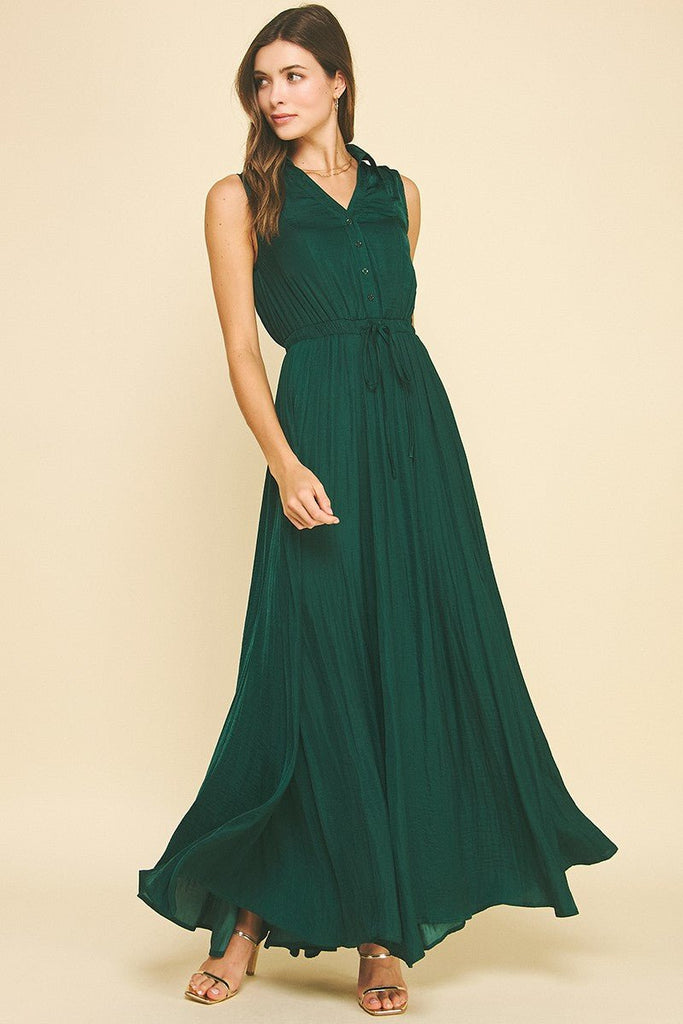 Green Collared Sleeveless Maxi Dress - MISRED