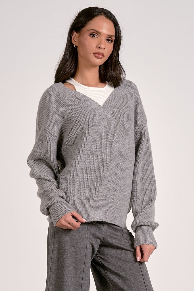 Grey 2 in One Pull Over Sweater - MISRED