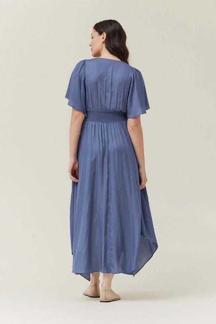 Indigo Blue Maxi Dress with Slit - MISRED
