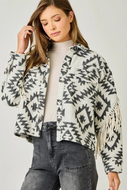 Ivory Aztec Fringe Jacket - MISRED