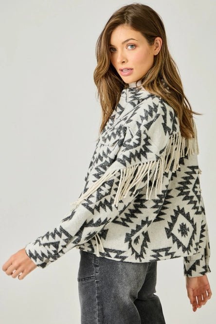 Ivory Aztec Fringe Jacket - MISRED