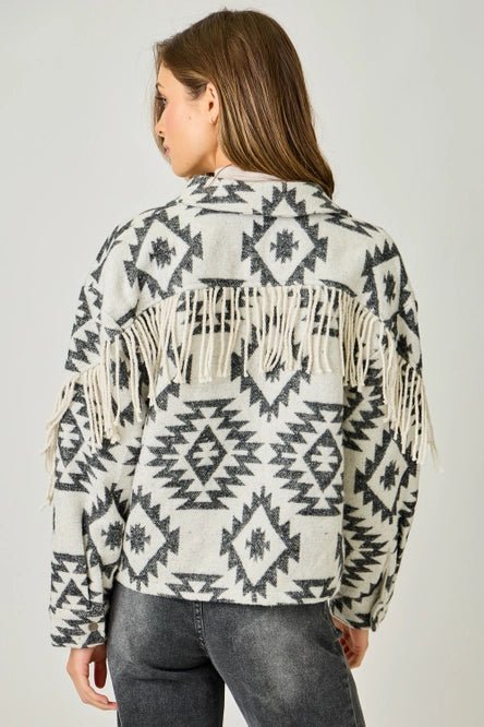 Ivory Aztec Fringe Jacket - MISRED