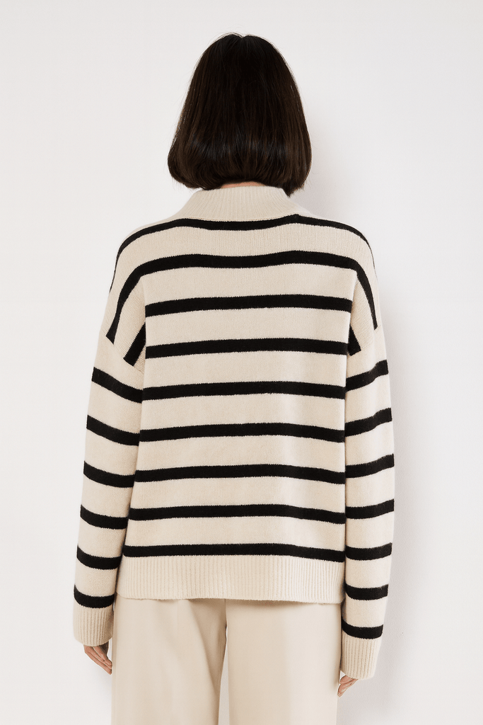 Ivory & Black Striped Mock Neck Sweater - MISRED