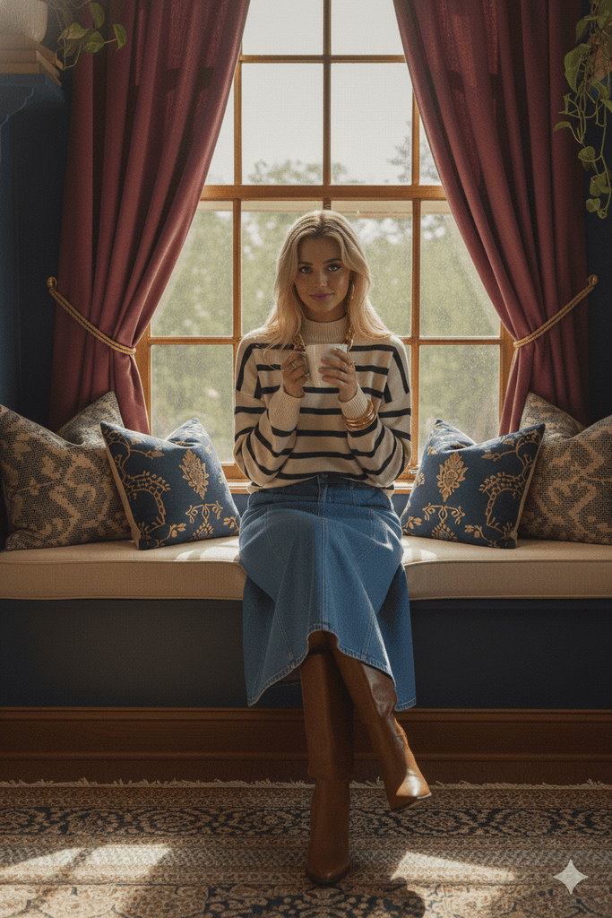Ivory & Black Striped Mock Neck Sweater - MISRED