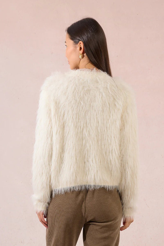 Ivory Faux Fur Cardigan - MISRED