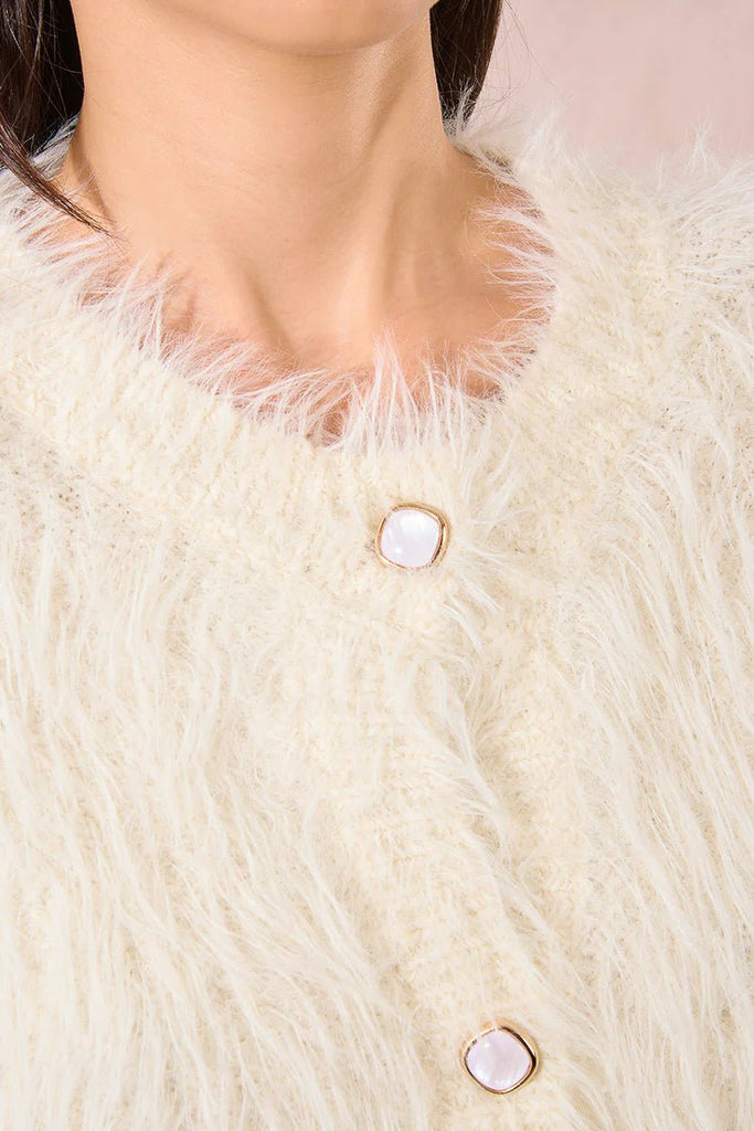 Ivory Faux Fur Cardigan - MISRED