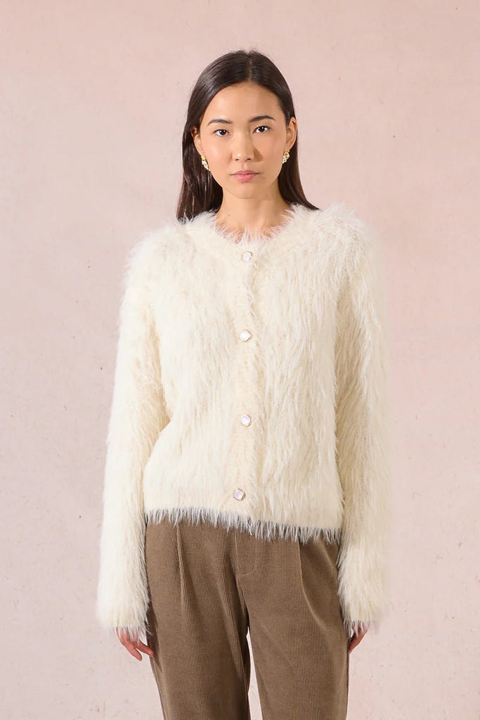Ivory Faux Fur Cardigan - MISRED