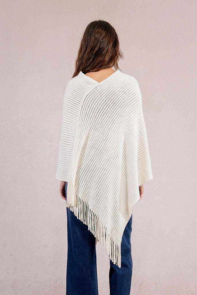 Ivory Knit Fringe Poncho - MISRED