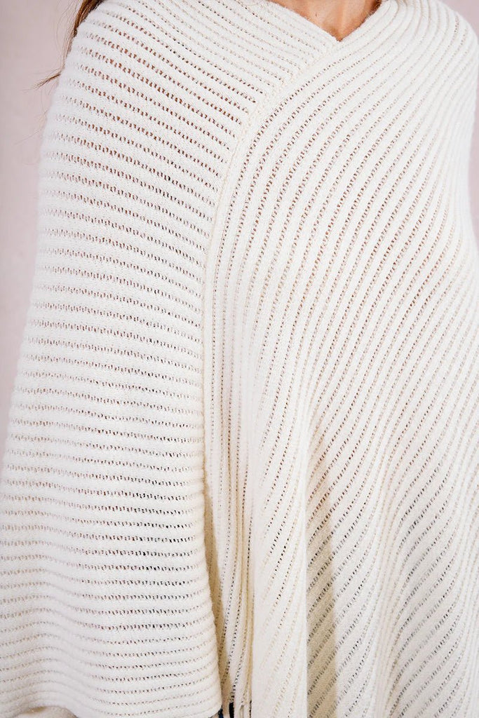 Ivory Knit Fringe Poncho - MISRED