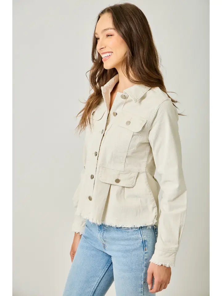 Ivory Peplum Corduroy Jacket - MISRED