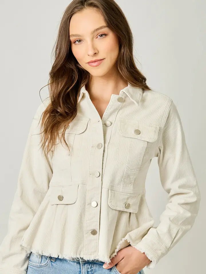 Ivory Peplum Corduroy Jacket - MISRED