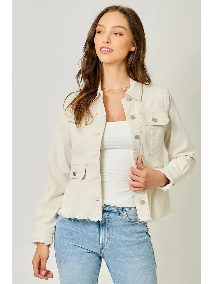 Ivory Peplum Corduroy Jacket - MISRED