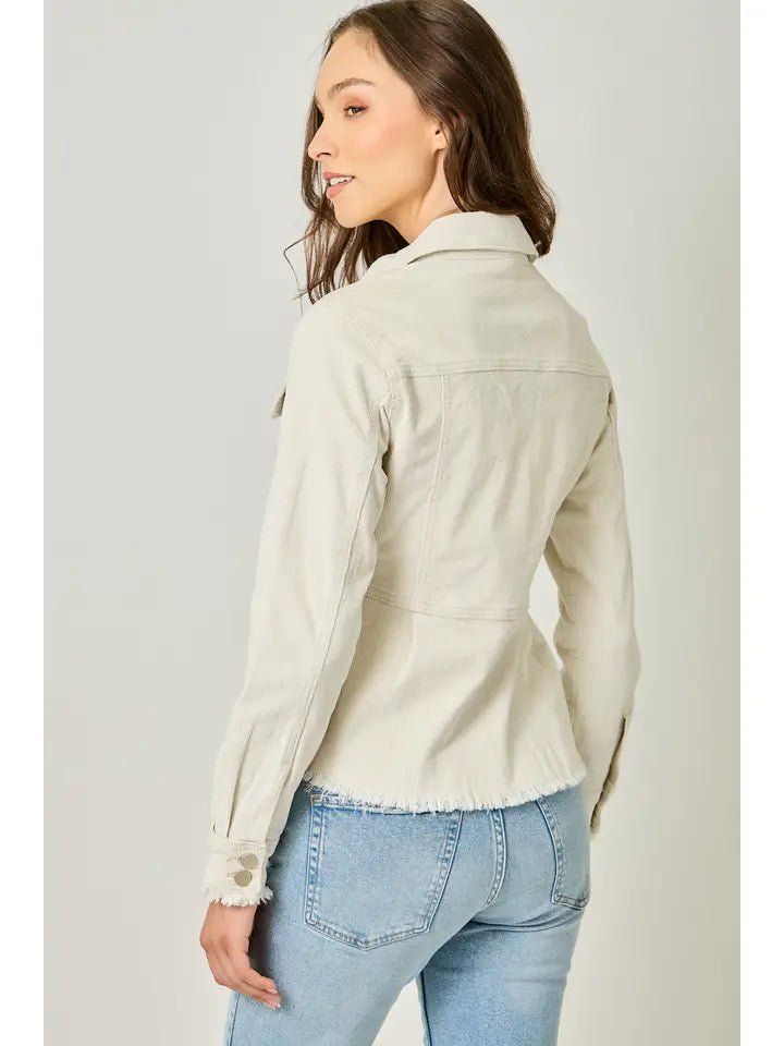 Ivory Peplum Corduroy Jacket - MISRED