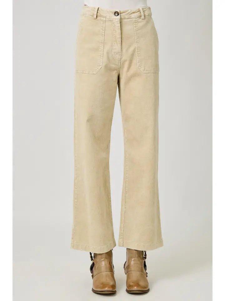 Ivory Wide Leg Corduroy Pants - MISRED