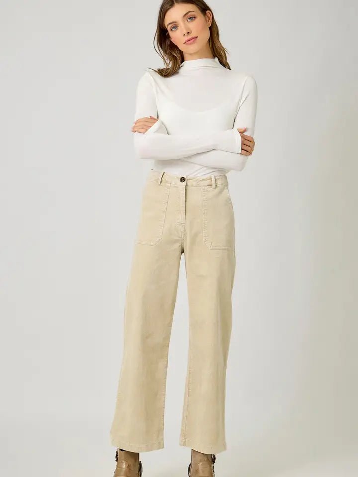 Ivory Wide Leg Corduroy Pants - MISRED