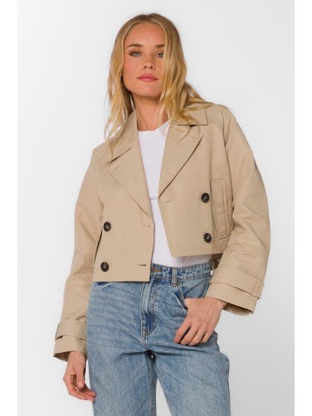 Khaki Cropped Trench Jacket - MISRED