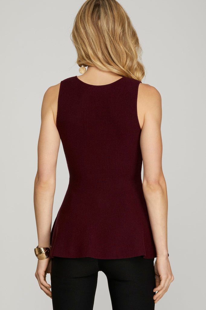 Knit Peplum Waistline Tank Blouse - MISRED
