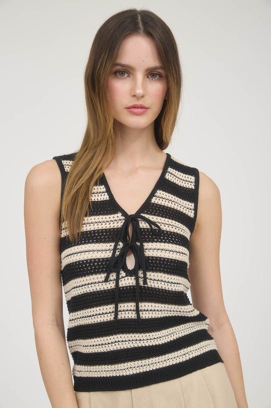 Knit Stripe Tie Front Tank - MISRED