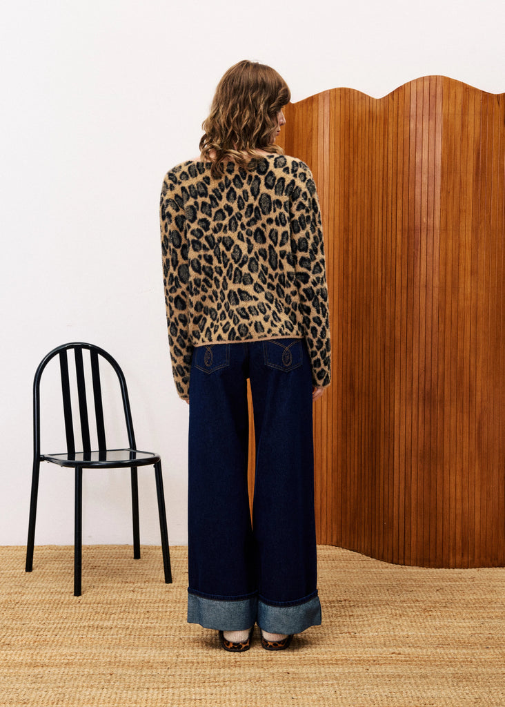 Leopard Print Cardigan Sweater - MISRED