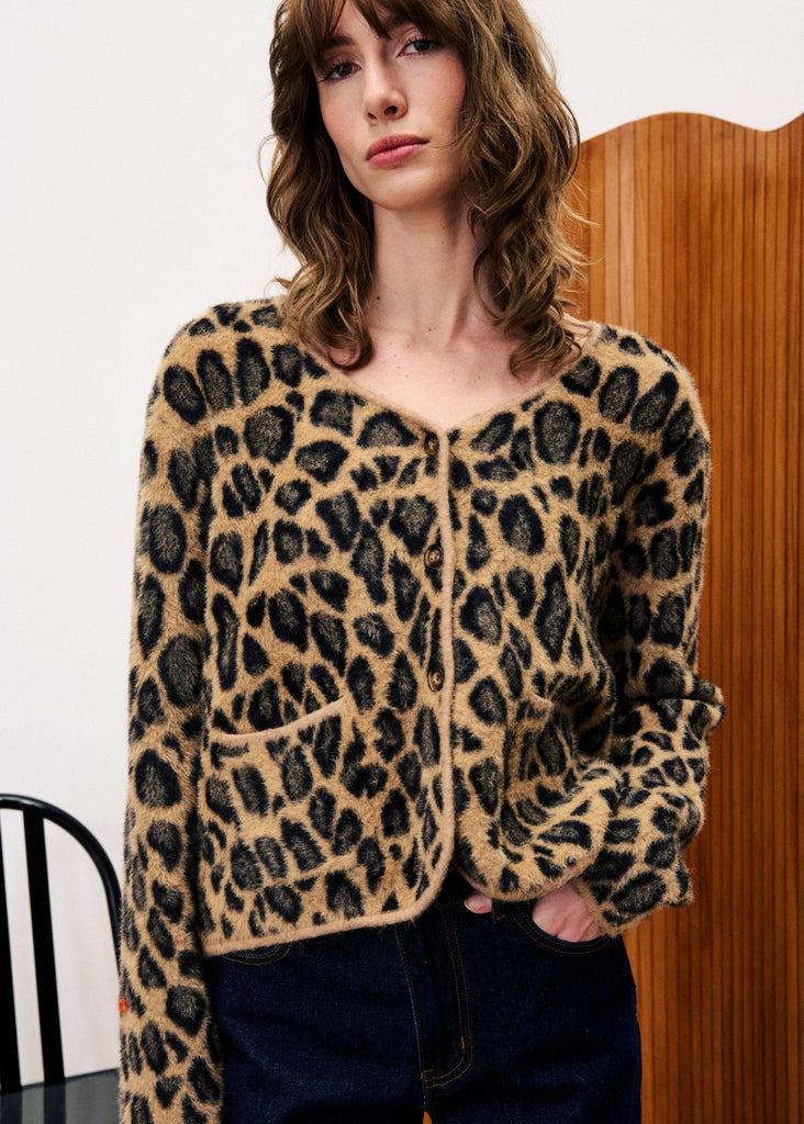 Leopard Print Cardigan Sweater - MISRED