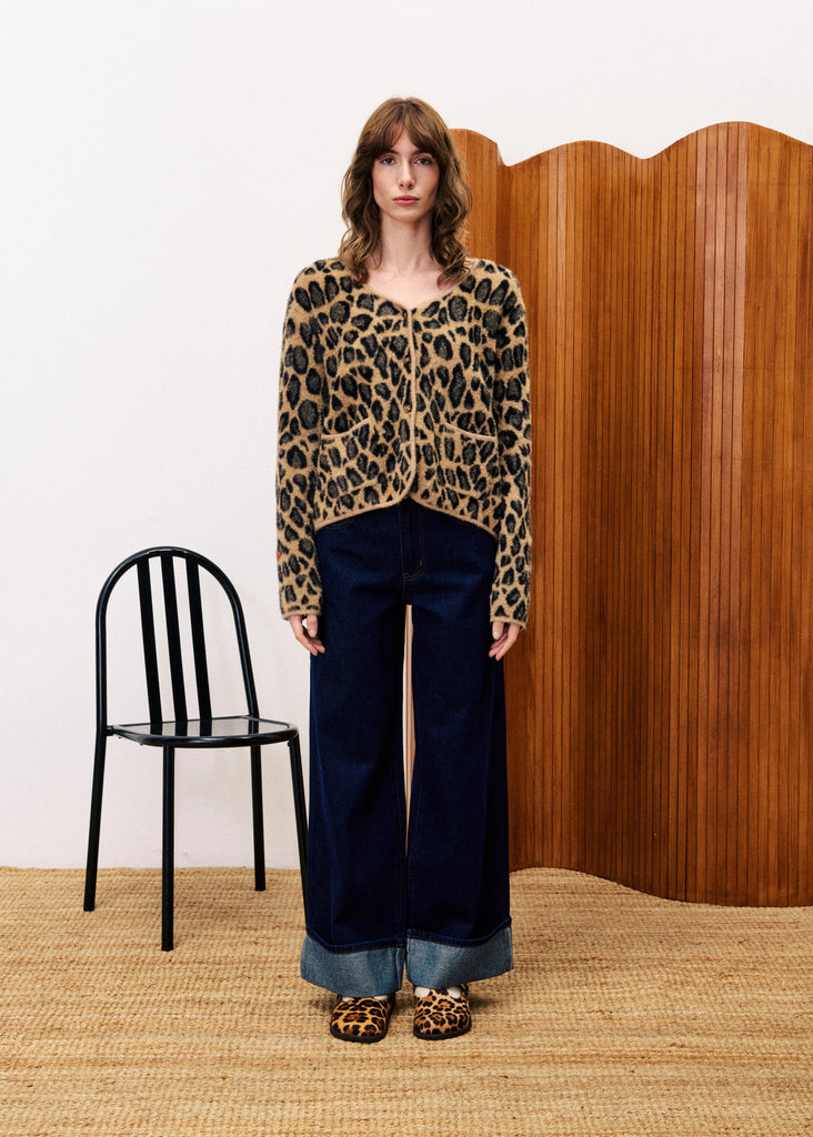 Leopard Print Cardigan Sweater - MISRED