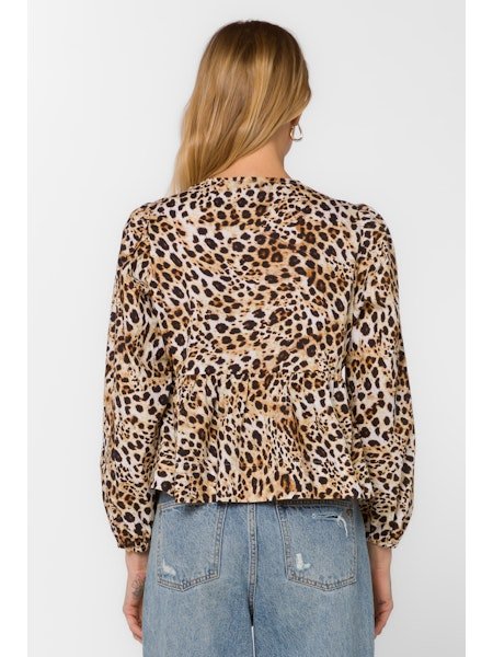Leopard Print Long Sleeve Peplum Top - MISRED