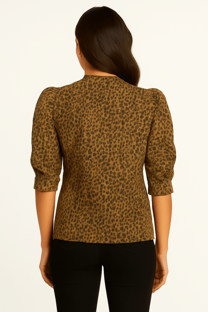 Leopard Print Puff Sleeve Blouse - MISRED
