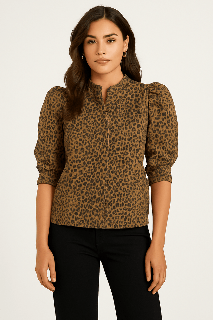 Leopard Print Puff Sleeve Blouse - MISRED