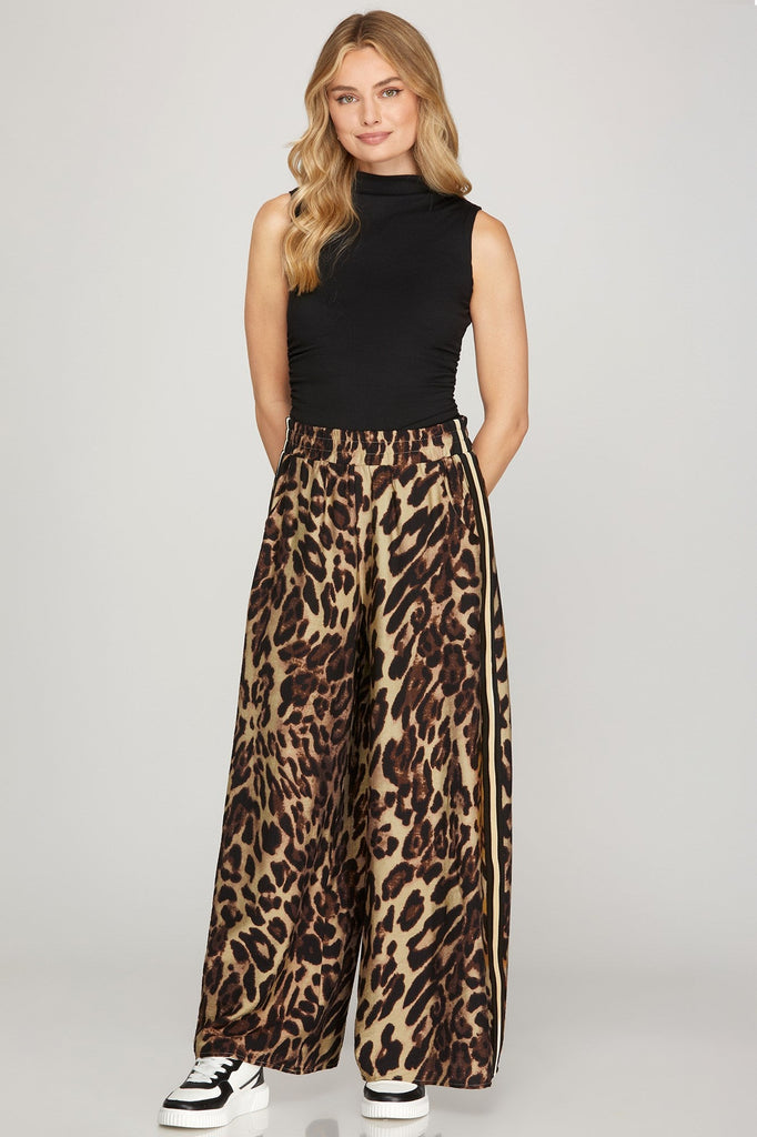 Leopard Tuxedo Stripe Wide Leg Pant - MISRED