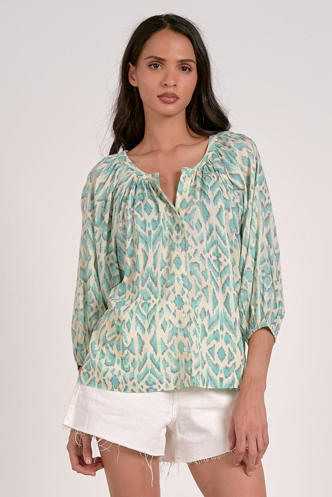Light Blue and Cream Button Down Blouse - MISRED