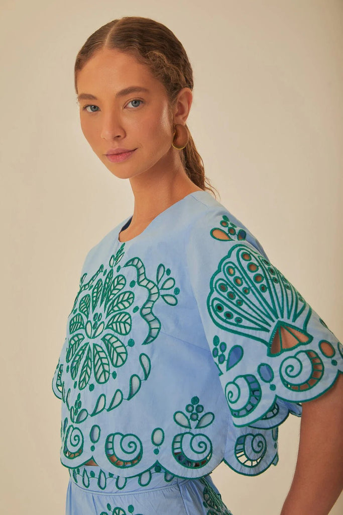 Light Blue and Green Graphic Richelieu Crop Top {Farm Rio} - MISRED