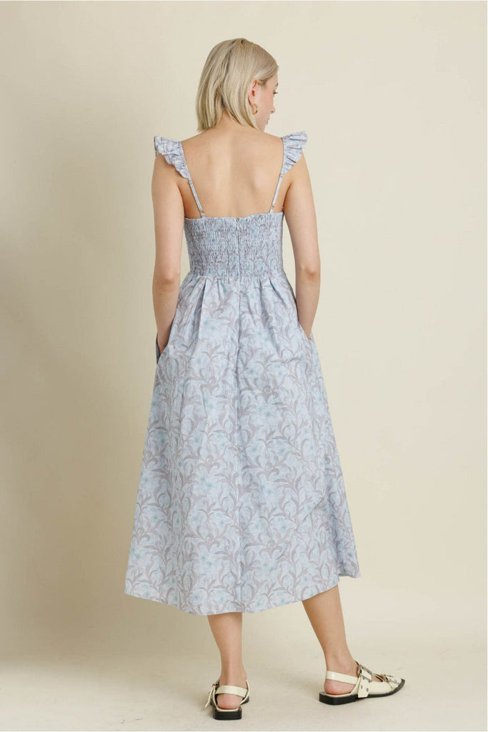 Light Blue Corset Ruffle Sleeve Midi Dress - MISRED