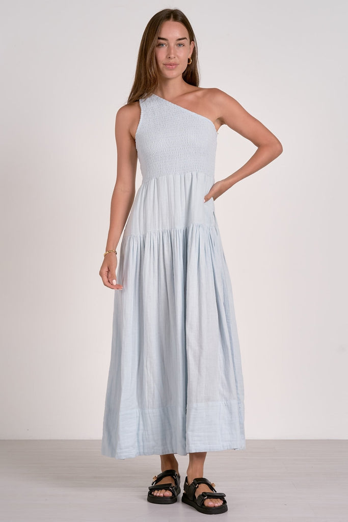 Light Blue One Shoulder Maxi Dress - MISRED