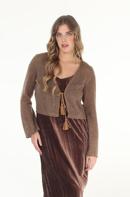 Light Knit Tie Front Crop Cardi - MISRED