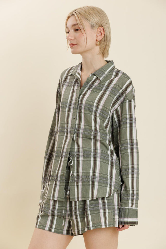 Lilac and Olive Striped Blouse - MISRED