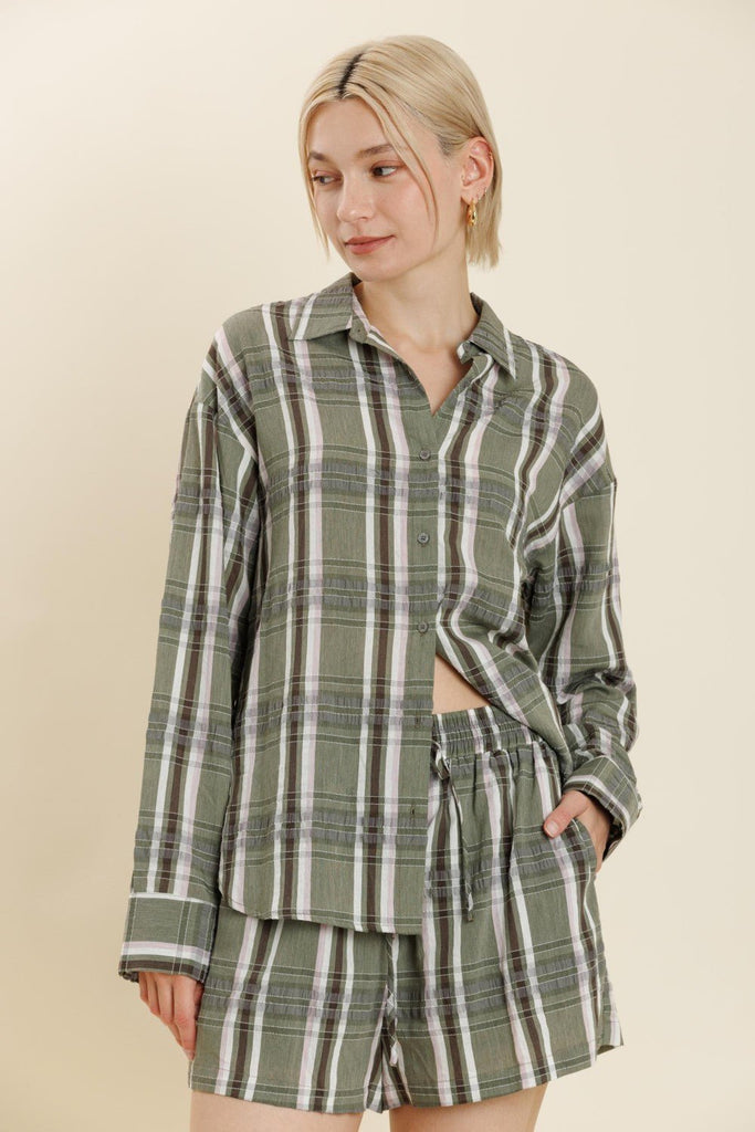 Lilac and Olive Striped Shorts - MISRED