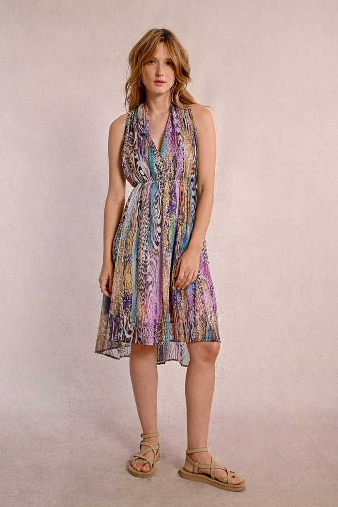 Lilac & Teal Multi Print Halter Dress - MISRED