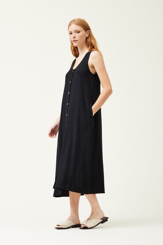 Linen Button Down Easy Midi Dress - MISRED