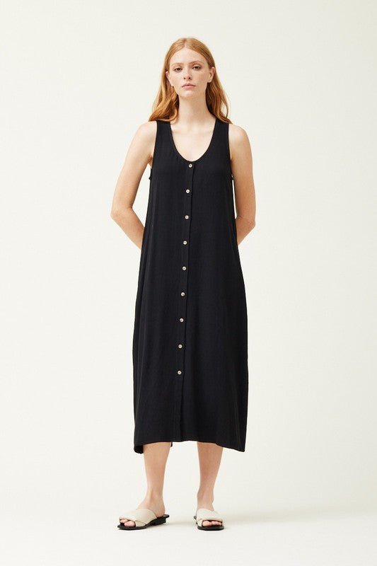 Linen Button Down Easy Midi Dress - MISRED