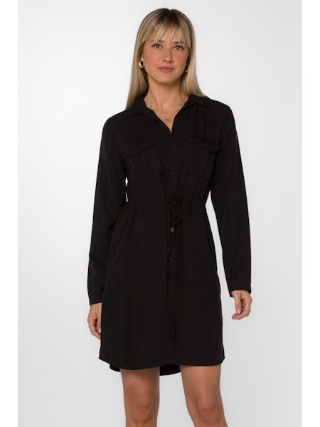 Lois Black Drawstring Utility Dress - MISRED