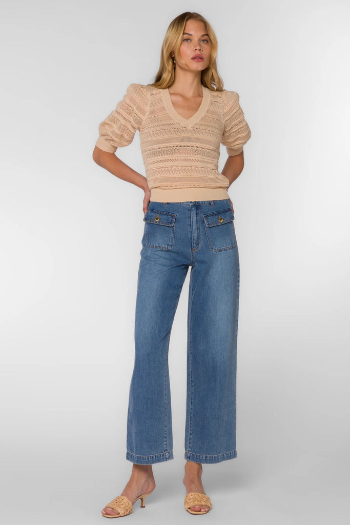Mable Beige Knit V - Neck Top - MISRED