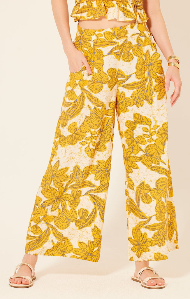 Marigold Floral Print Wide Leg Pant - MISRED