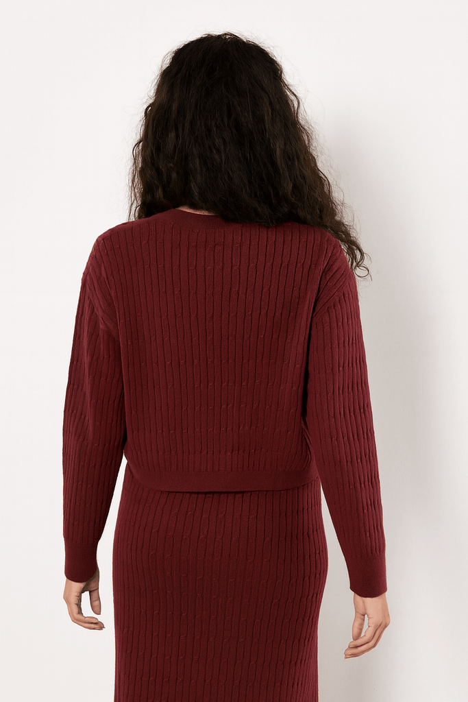 Merlot Fine Gauge Cable Batwing Sweater - MISRED