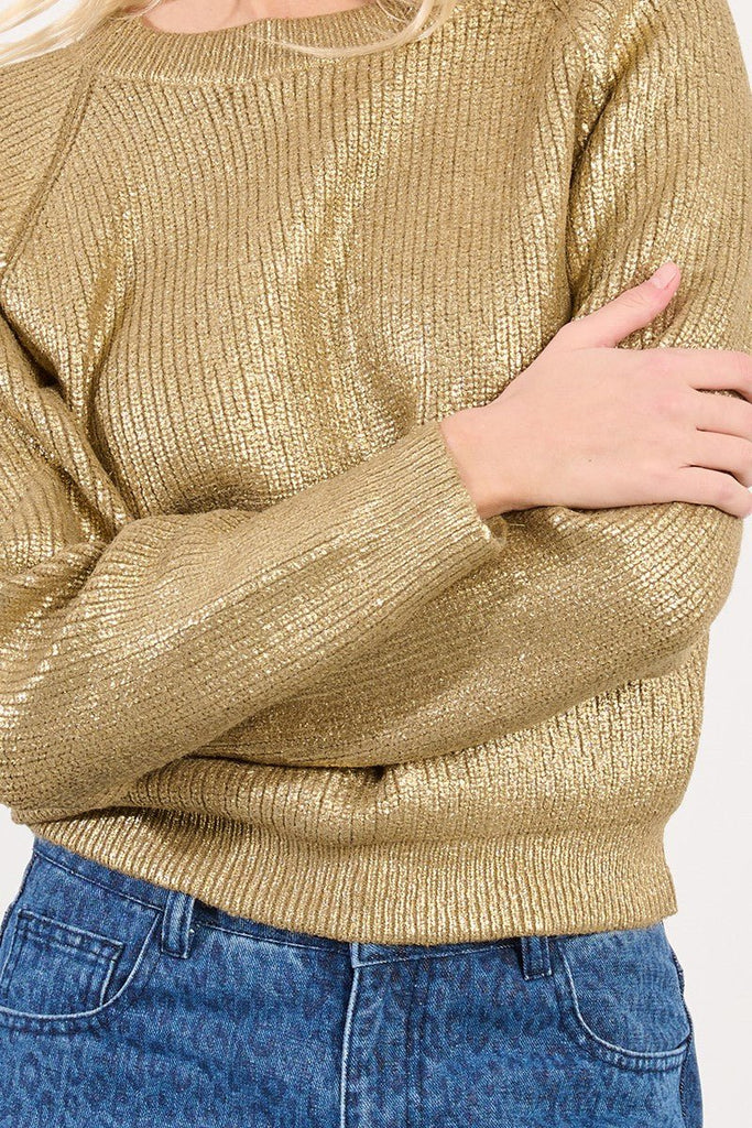 Metallic Gold Knit Sweater - MISRED