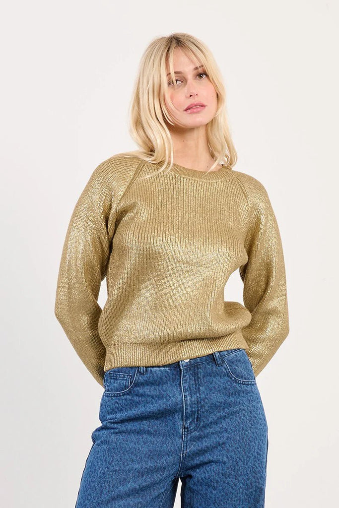 Metallic Gold Knit Sweater - MISRED