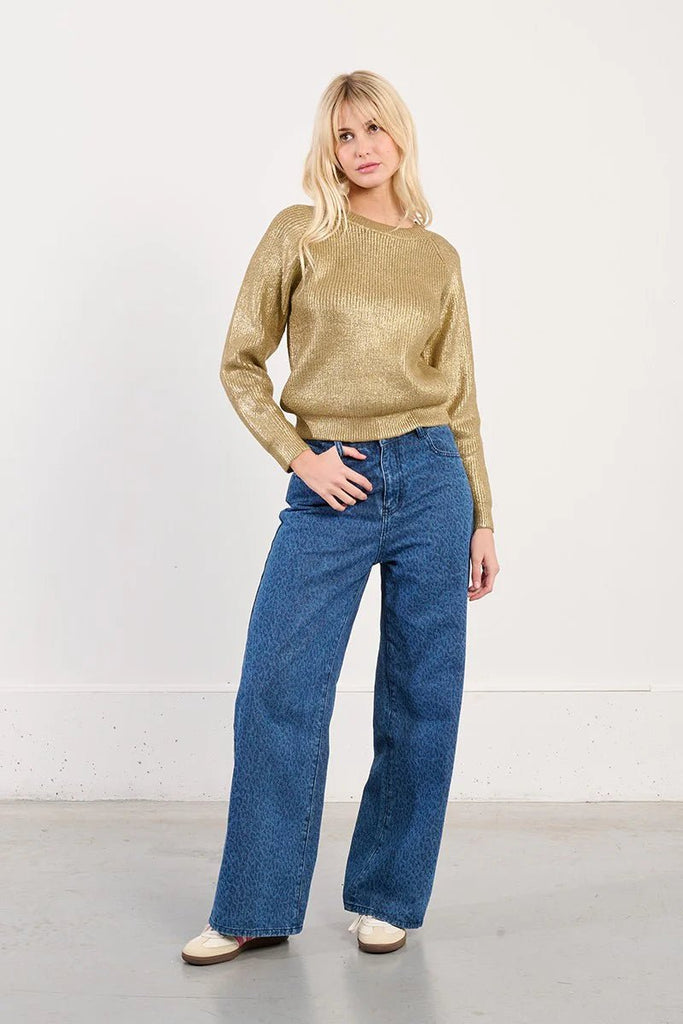 Metallic Gold Knit Sweater - MISRED