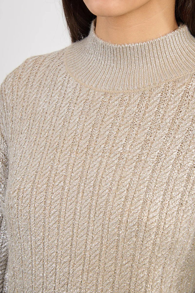 Metallic Ribbed Mock Neck Sweater - MISRED