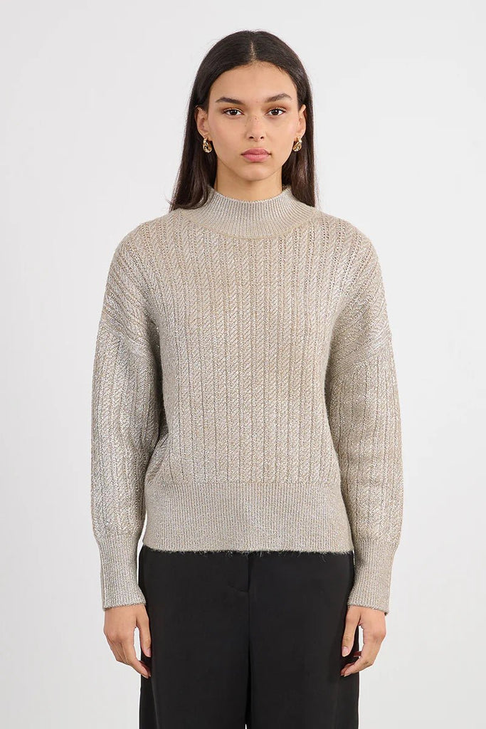Metallic Ribbed Mock Neck Sweater - MISRED